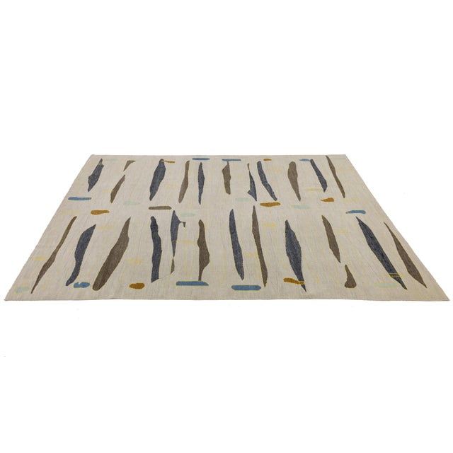 Textile Turkish Beige Modern Wool Rug With Art Deco Design For Sale - Image 7 of 10