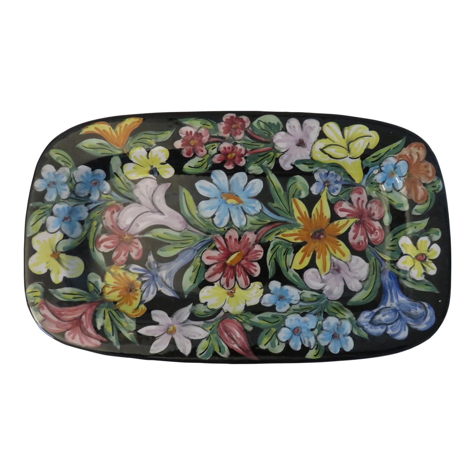 Mid 20th Century Baffoni Gubbio Studio Italy Oval Floral Hand