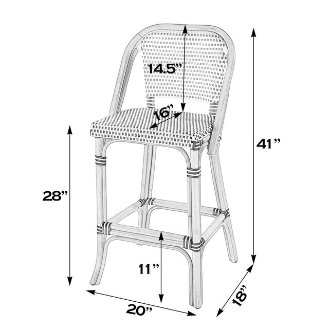 Spritely Home Accent Furniture Lila Rattan 28 in. Seat Height Bar Stool with Back and Footrest, Black For Sale - Image 4 of 9