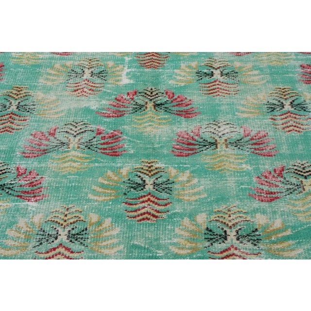 Vintage Mid-Century Distressed Art Nouveau Rug, Green With All Over Pattern For Sale - Image 4 of 6