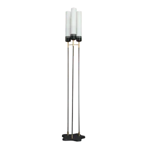Italian Modernist Three-Fixture Glass, Brass and Metal Floor Lamp by Stilnovo