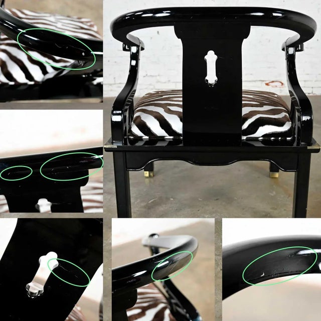 Vintage Ming Style Black Lacquer & Brass Low Chair After James Mont in Scalamandre El Morocco Espresso Fabric For Sale - Image 12 of 13