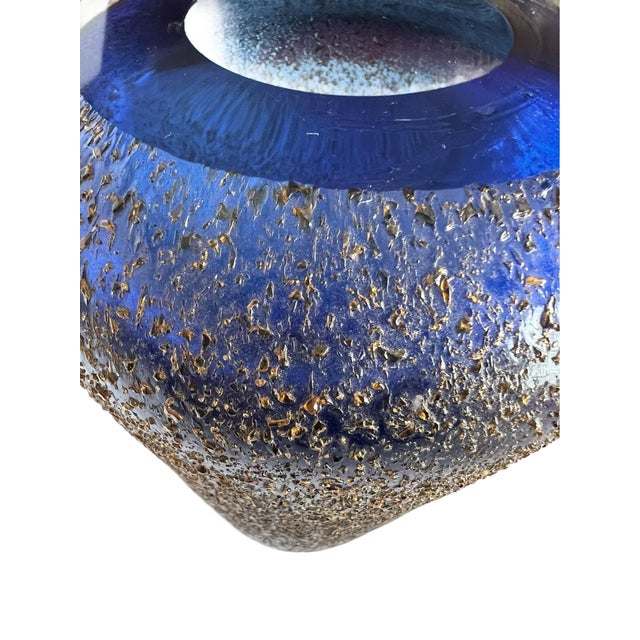 Mid Century Modern Modern Cobalt Blue Glass Vase in the Style of Murano Alessandro Mandruzzato Sommerso Texture Glass For Sale - Image 11 of 14