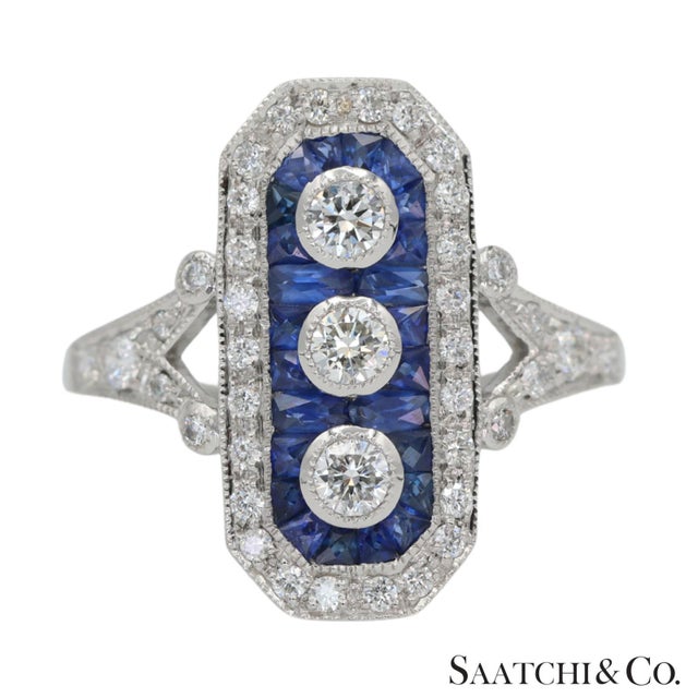 Natural Diamond and Sapphire Ring Metal Type: Platinum (950) Total Item Weight: 4.95 Grams Ring Size: 6.75 (Resizable)...