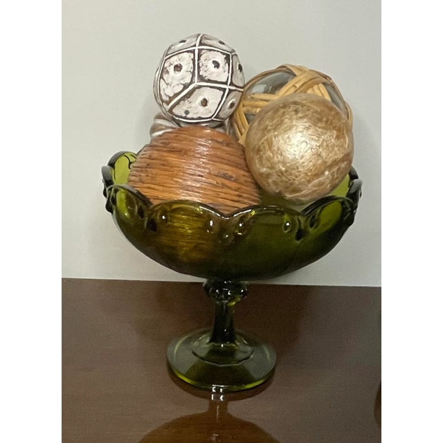 Vintage Indiana Glass Green Pedestal Compote Bowl For Sale - Image 4 of 5