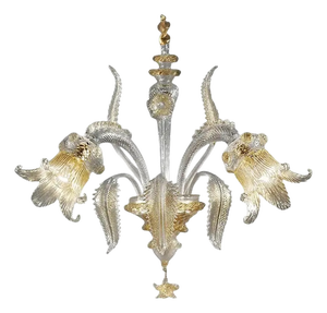 Italian Wall Sconce in Clear Murano Glass with Gold Floral Motifs by Simoeng for Simoeng