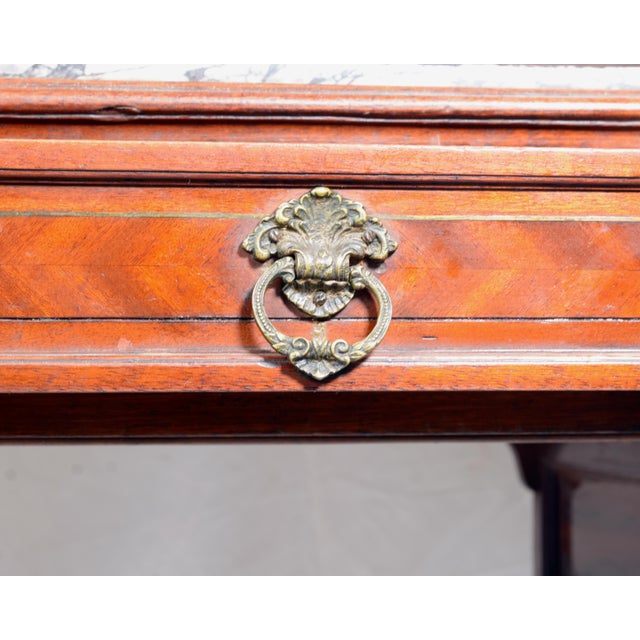 20th Century Walnut Vanity Dressing Table with Tilting Mirror and Arabescato Marble Top, 1890s For Sale - Image 5 of 12