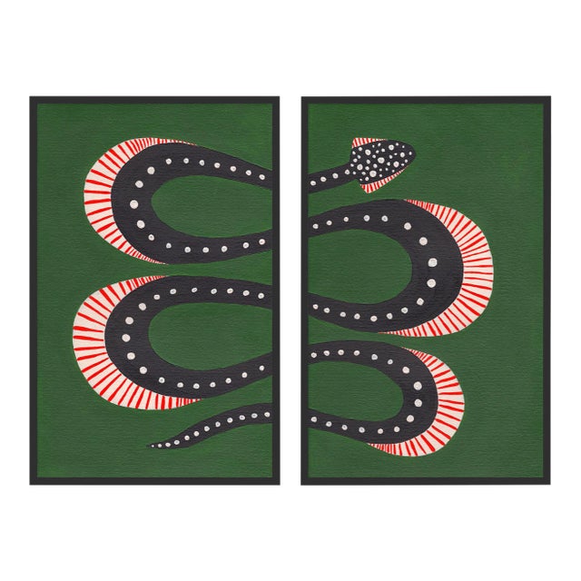 Zucchini the Snake Diptych by Willa Heart in Black Framed Paper, XS Art Print For Sale
