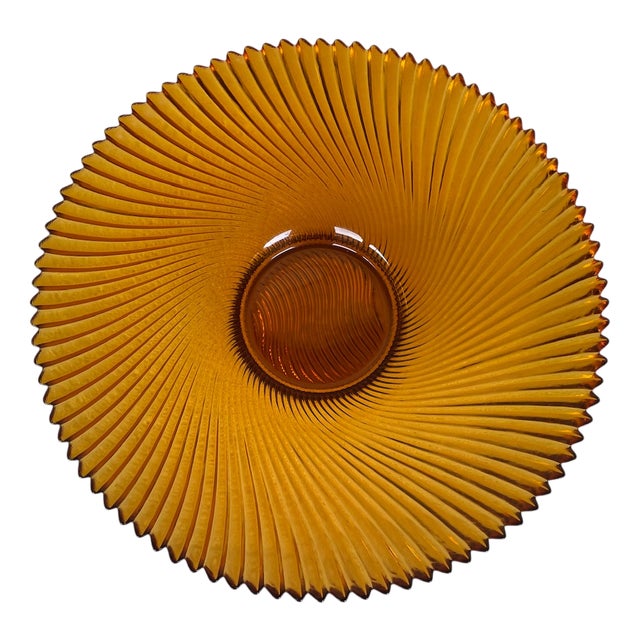 Mid-Century Amber Swirl Glass Fruit Bowl, 1970s For Sale