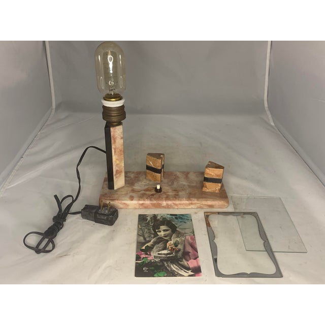 Blue Early 20th Century Art Deco Marble Lamp with Flapper Photo Frame For Sale - Image 8 of 10