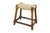 Pair of vintage country French or Spanish-inspired stools is constructed from oak wood featuring a warm, distressed honey...