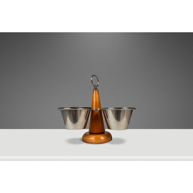 1960s 1960s Mid-Century Scandinavian Condiment Carousel in Oak & Stainless Steel by Stako W/ Complementary Mortar & Pestell - 6pcs For Sale - Image 5 of 16