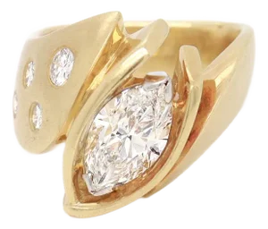 Modernist 18k Gold & 2.22 CTW Marquise Brilliant Cut Diamond Signet Style Ring