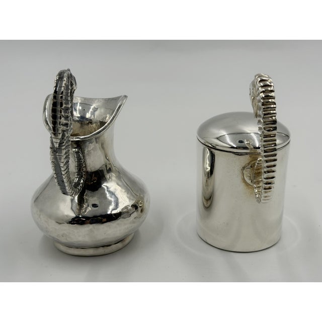 Los Castillo 1950s Los Castillo Taxco Seahorse Silver Plate Creamer & Sugar Set For Sale - Image 4 of 18