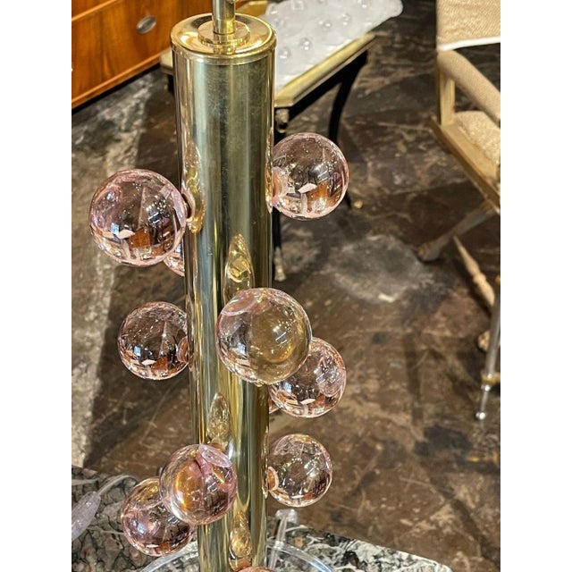 Pair of Pink Murano Glass Ball and Brass Lamps For Sale In Dallas - Image 6 of 9