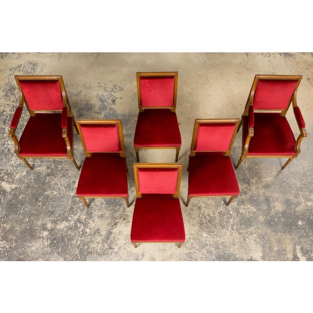 French French Louis XVI Style Dining Chairs W/ Red Velvet - Set of 6 For Sale - Image 3 of 18