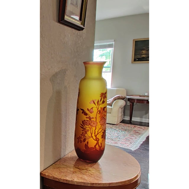 Yellow Antique Emile Galle Glass Vase Signed For Sale - Image 8 of 12