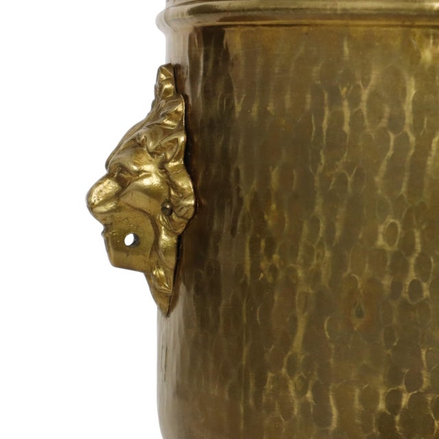 Large Hammered Brass Jardinière Planter with Lion Heads For Sale - Image 12 of 16