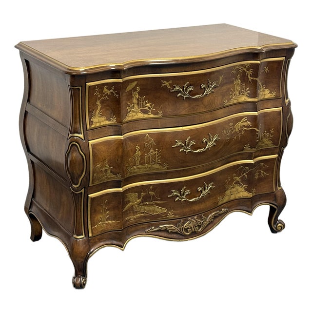 Phyllis Andrade for White Furniture Company Chinoiserie Bombe Chest of Drawers, Vintage For Sale