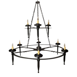 Late 20th Century Extra Large Two Tiered Wrought Iron Chandelier For Sale