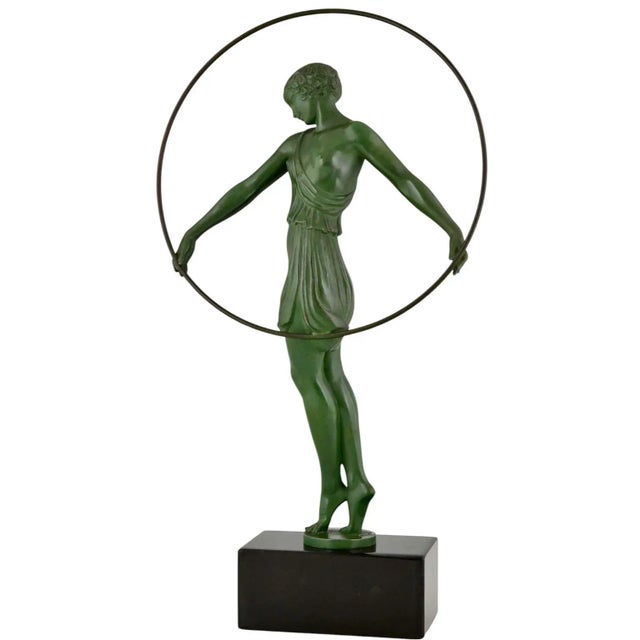 Black Art Deco Harmony Sculpture of Dancer with Hoop by Pierre Le Faguays for Max Le Verrier, 1930s For Sale - Image 8 of 12