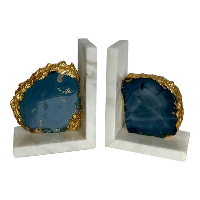 Modern Sliced Agate and Marble Aysha Bookends Set of 2 For Sale
