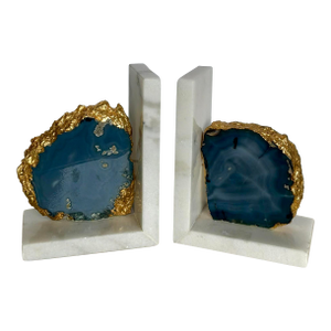 Modern Sliced Agate and Marble Aysha Bookends Set of 2