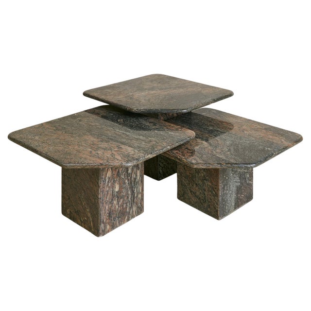 Trio of Italian Gray + Mauve Marble Nesting Tables, 1970s For Sale - Image 18 of 18