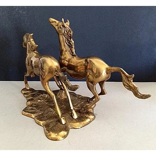 1970's Western, Equestrian Solid Brass Galloping Horses Figurine For Sale - Image 4 of 7