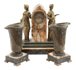 Late 19th Century French Art Nouveau Marble Clock Garniture - 3 Pieces
