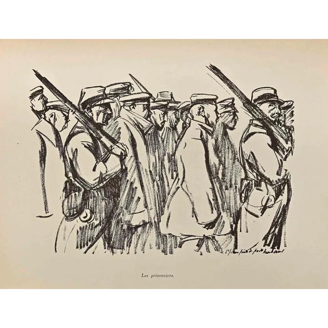 Les Prisonniers is a vintage Lithograph realized by Hermann Paul from the series " La Grande Guerre Par Les Artistes" Good...