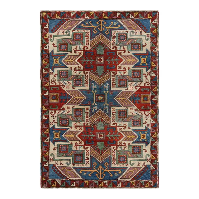 Vintage Turkish Tribal Rug in Red and Blue With Medallions | Rug & Kilim For Sale