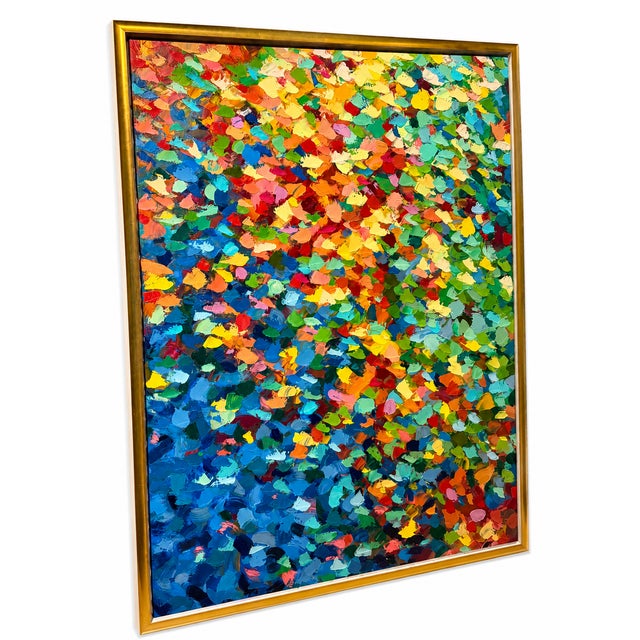 2020s Large Colorful Abstract Painting on Canvas – Textured Palette Knife Contemporary Art – Framed 36 X 48 For Sale - Image 5 of 9