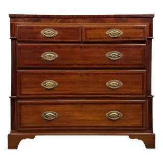 18th Century English Georgian Inlaid and Crossbanded Oak Chest of Drawers For Sale