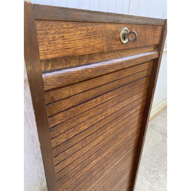 Wood Oak Roll-Top Filing Cabinet, 1970s For Sale - Image 7 of 17