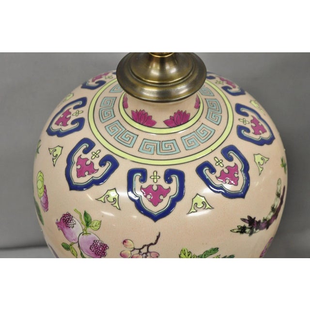 Late 20th Century Vintage Chinoiserie Pink Porcelain Ginger Jar Jardinière Vase Table Lamp a Pair For Sale - Image 5 of 10