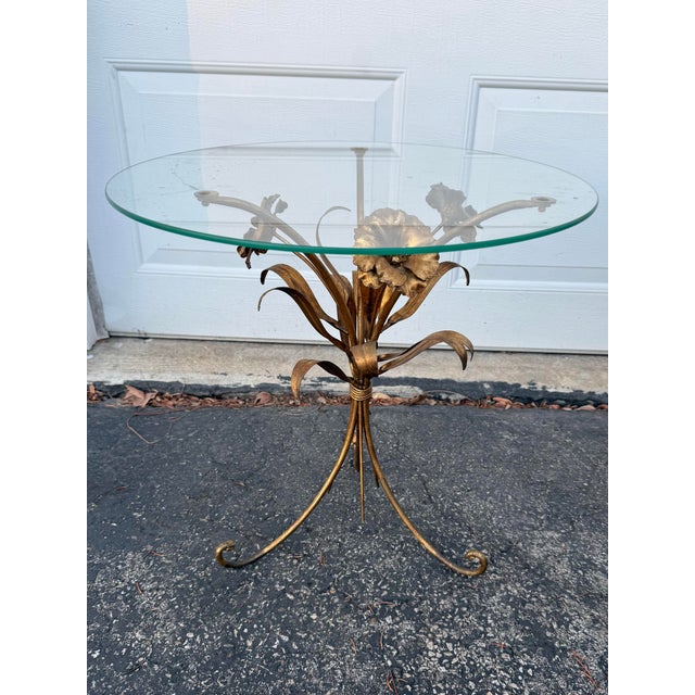 Mid 20th Century Italian Tole Gilded Flower Bouquet Cocktail Table For Sale - Image 4 of 6