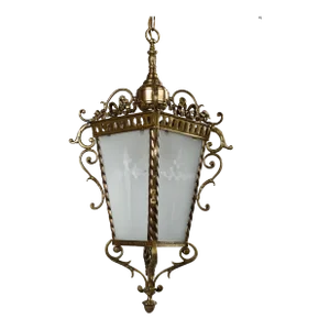 1950s Brass & Etched Glass Cross Lantern