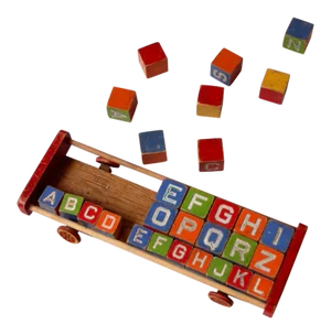 Vintage Halsam Push Toy Cart & Wooden Blocks