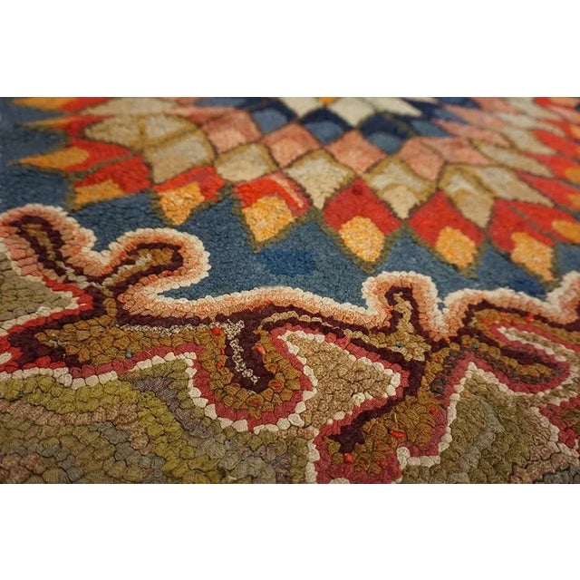 Excellent Multicolored With Unique Symmetrical Desing Forming a Star in the Center Antique American Hooked Rug For Sale - Image 9 of 13