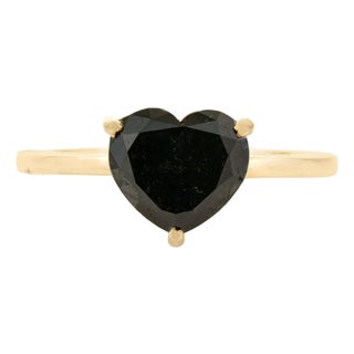 3.11 Carat Heart Shape Black Diamond Solitaire Ring Size 4 in 14k Gold For Sale