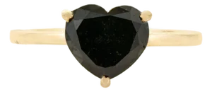 3.11 Carat Heart Shape Black Diamond Solitaire Ring Size 4 in 14k Gold