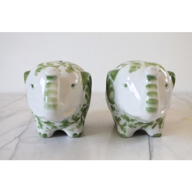 Green Vintage Green and White Ceramic Elephant Banks - Andrea by Sadek For Sale - Image 8 of 9