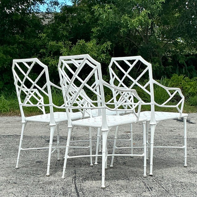 White Vintage Costal “Calcutta” Cast Aluminum Dining Chairs After Brown Jordan - Set of 4 For Sale - Image 8 of 10