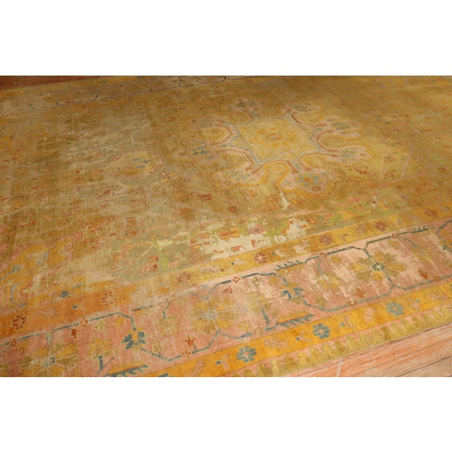 19th Century Distressed Colorful Antique Zabihi Collection Turkish Oushak Rug For Sale In New York - Image 6 of 12