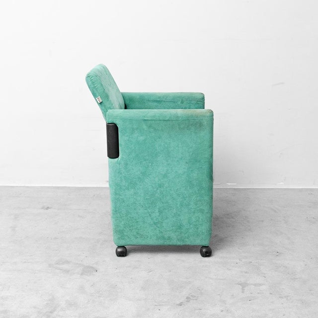 Set of 6 Roota armchairs. Designed by Franco Buzzatti & Enrico Rocchi and produced by Deko. Upholstered in green Alcantara...