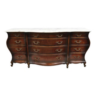 Vintage J. Zonan French Regency Mahogany Marble Top 12 Drawer Triple Dresser For Sale