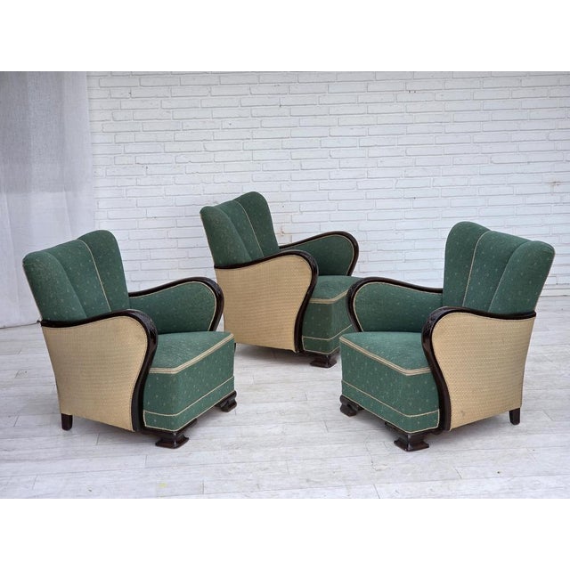 Danish Armchair in Green and Beige Furniture Wool, 1960s For Sale - Image 14 of 18