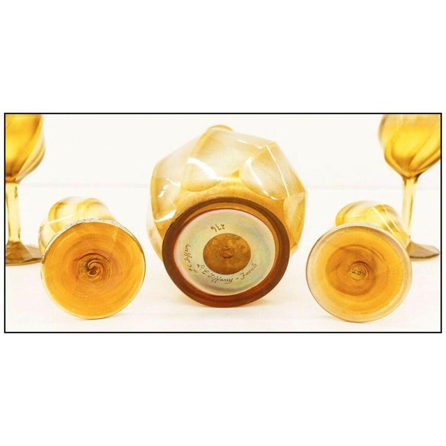 Louis Comfort Tiffany Early 20th Century Louis Comfort Tiffany Favrile Glass Decanter and Cordial set, Louis Comfort Tiffany - 7 pcs For Sale - Image 4 of 4