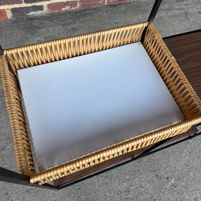 Wood Arthur Umanoff Etagere With Mayan Sun Mid Century Caned Iron For Sale - Image 7 of 12